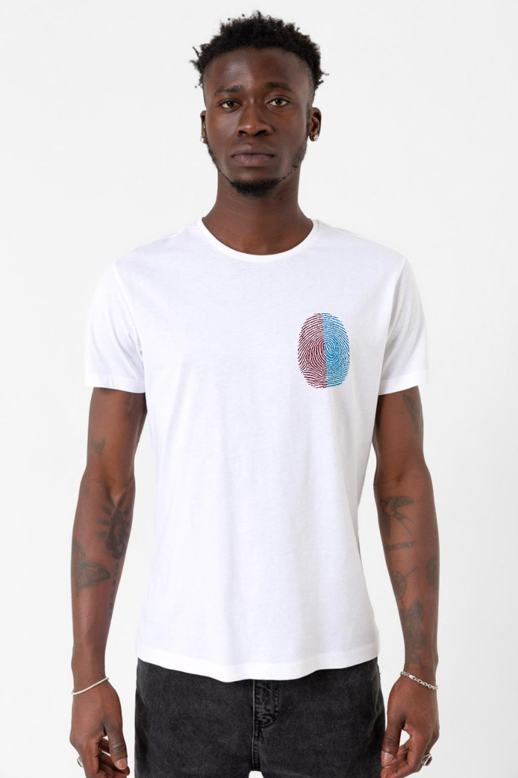 Bordo Mavi Parmak İzi Beyaz Erkek Bisikletyaka Tshirt