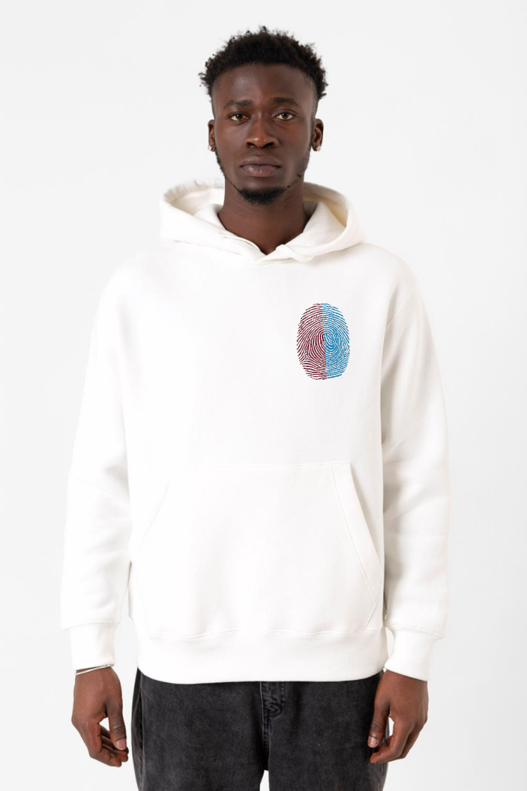 Bordo Mavi Parmak İzi Beyaz Erkek 3ip Kapşonlu Sweatshirt