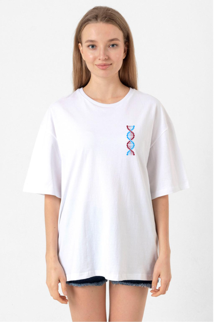 Bordo Mavi Dna Beyaz Kadın Oversize Tshirt