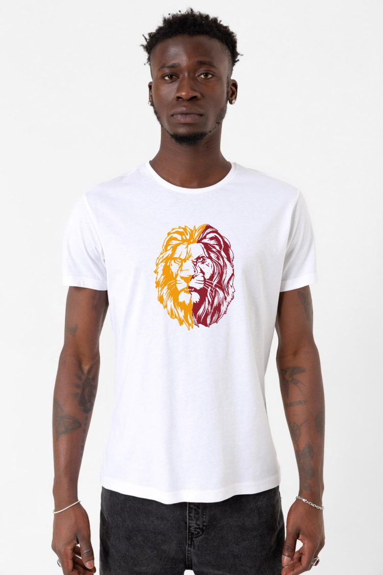 Sarı Kırmızı Aslan Beyaz Erkek Bisikletyaka Tshirt