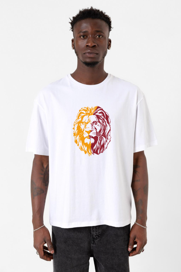Sarı Kırmızı Aslan Beyaz Erkek Oversize Tshirt