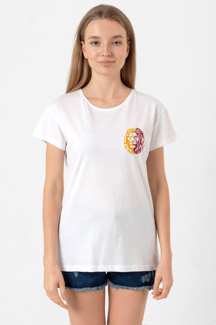 Sarı Kırmızı Aslan Beyaz Kadın Bisikletyaka Tshirt