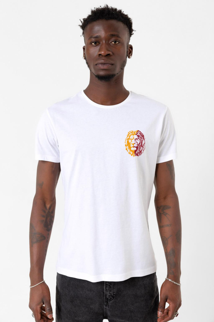 Sarı Kırmızı Aslan Beyaz Erkek Bisikletyaka Tshirt