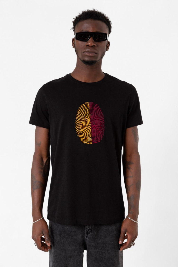 Sarı Kırmızı Parmak İzi Siyah Erkek Tshirt