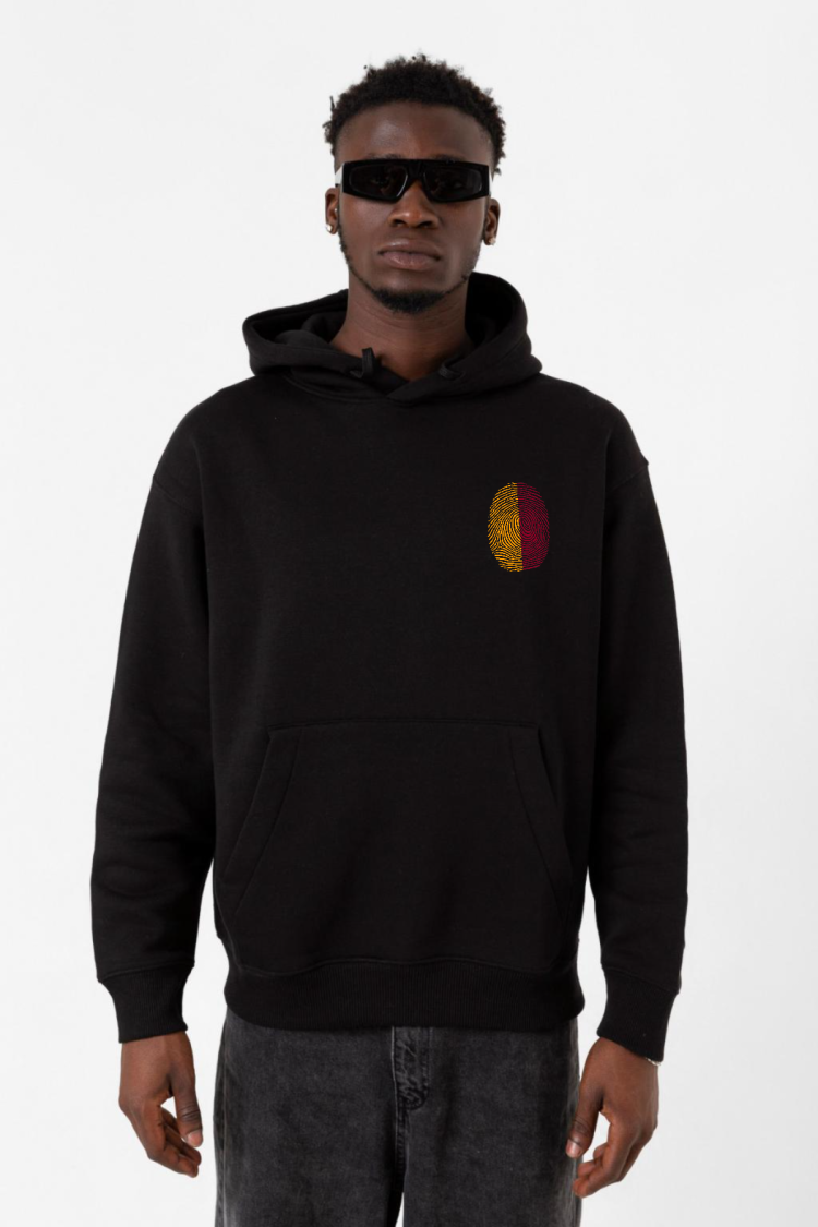 Sarı Kırmızı Parmak İzi Siyah Erkek 3ip Kapşonlu Sweatshirt
