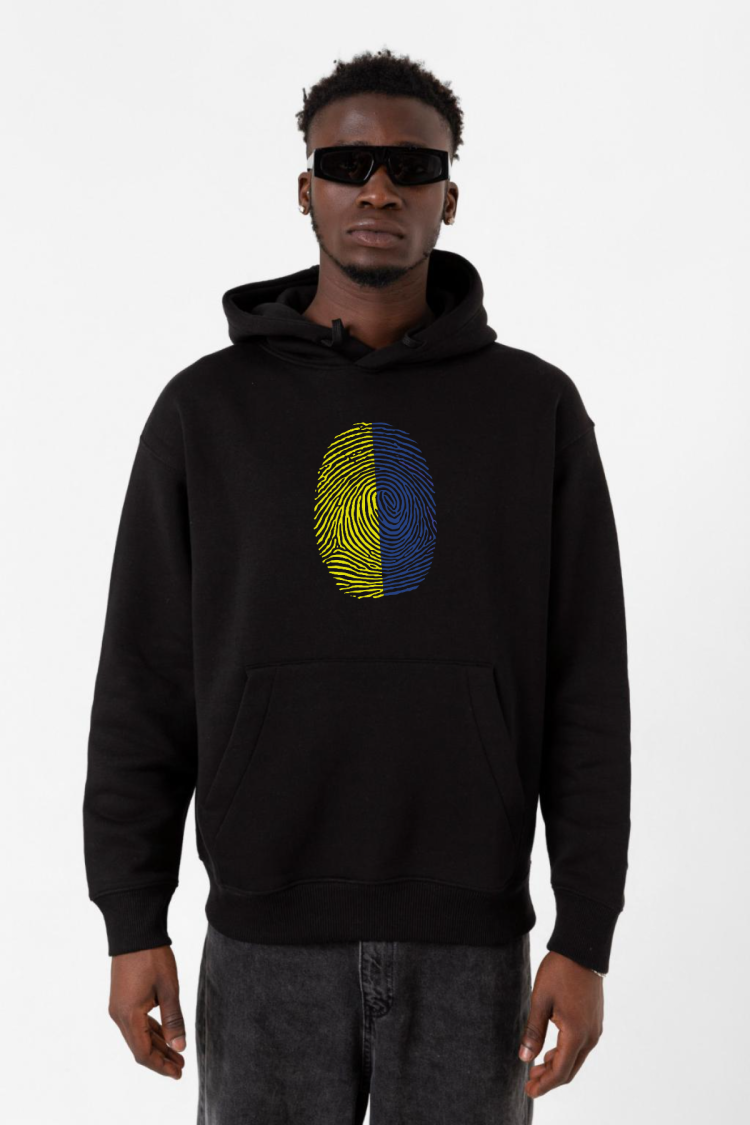 Sarı Lacivert Parmak İzi Siyah Erkek 3ip Kapşonlu Sweatshirt