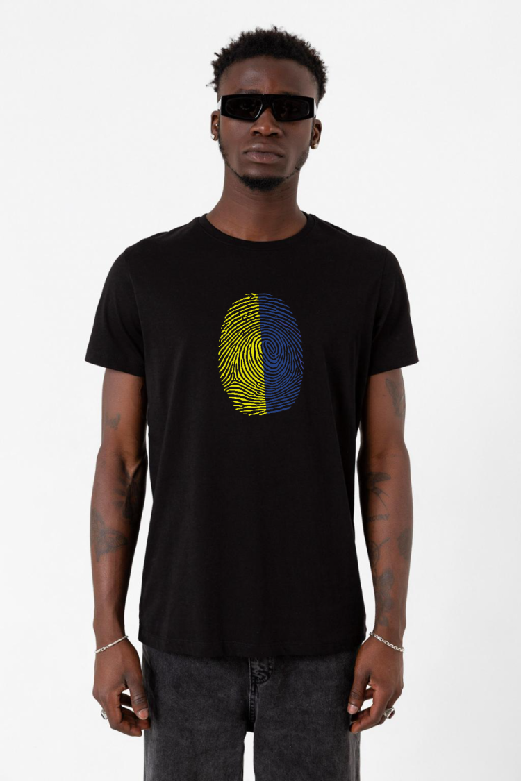 Sarı Lacivert Parmak İzi Siyah Erkek Tshirt