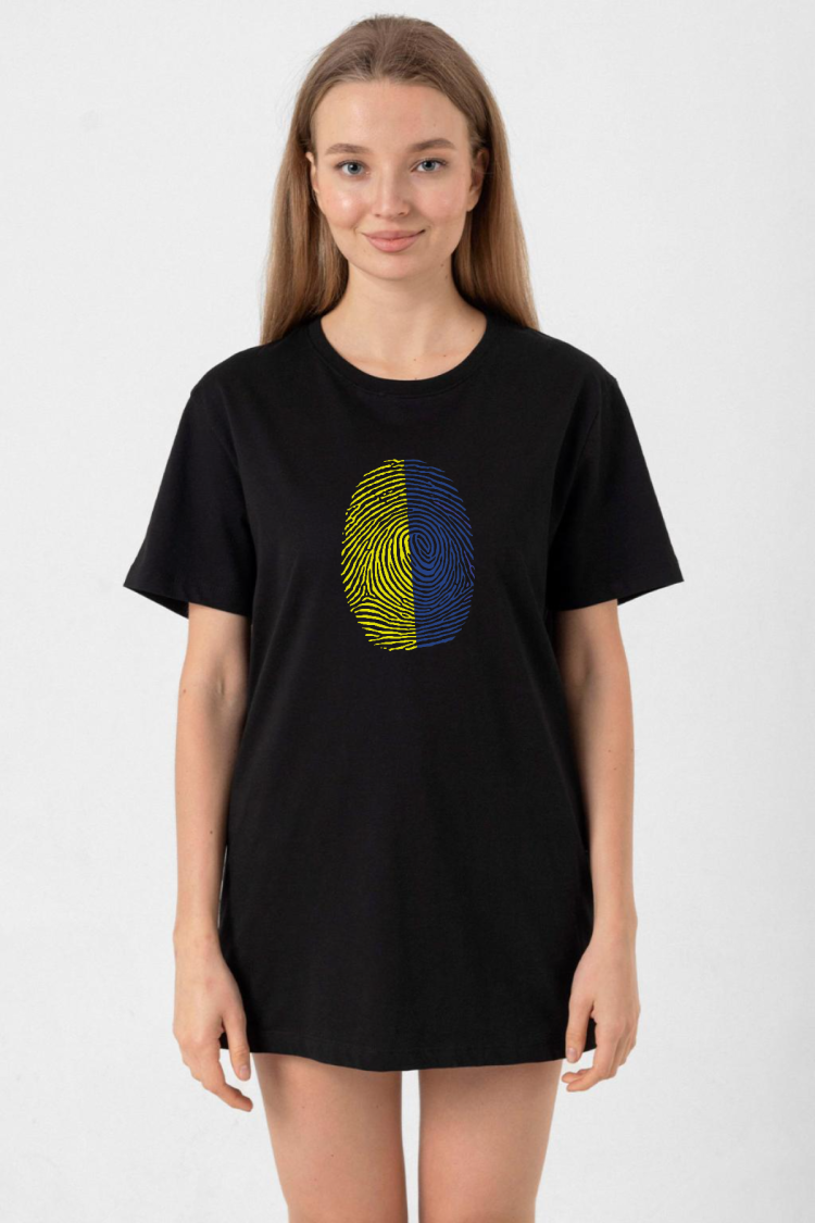 Sarı Lacivert Parmak İzi Siyah Kadın Oversize Tshirt