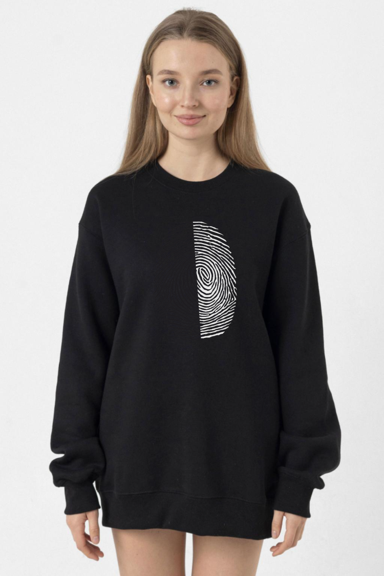 Siyah Beyaz Parmak İzi Siyah Kadın 2ip Sweatshirt