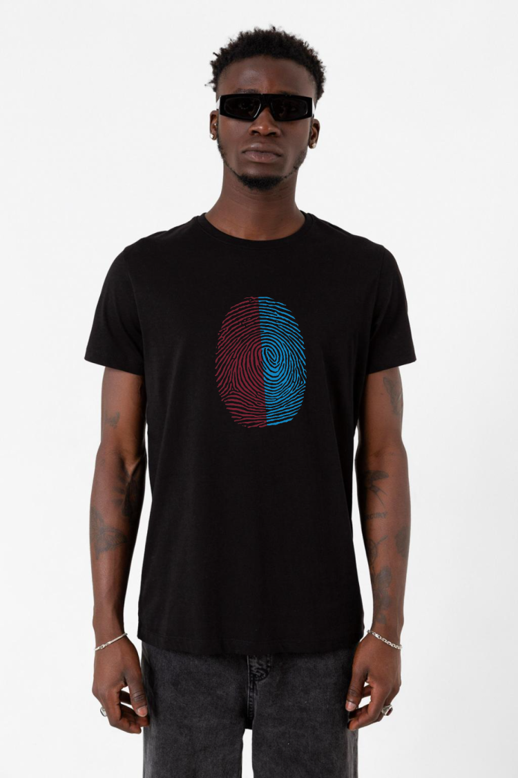 Bordo Mavi Parmak İzi Siyah Erkek Tshirt