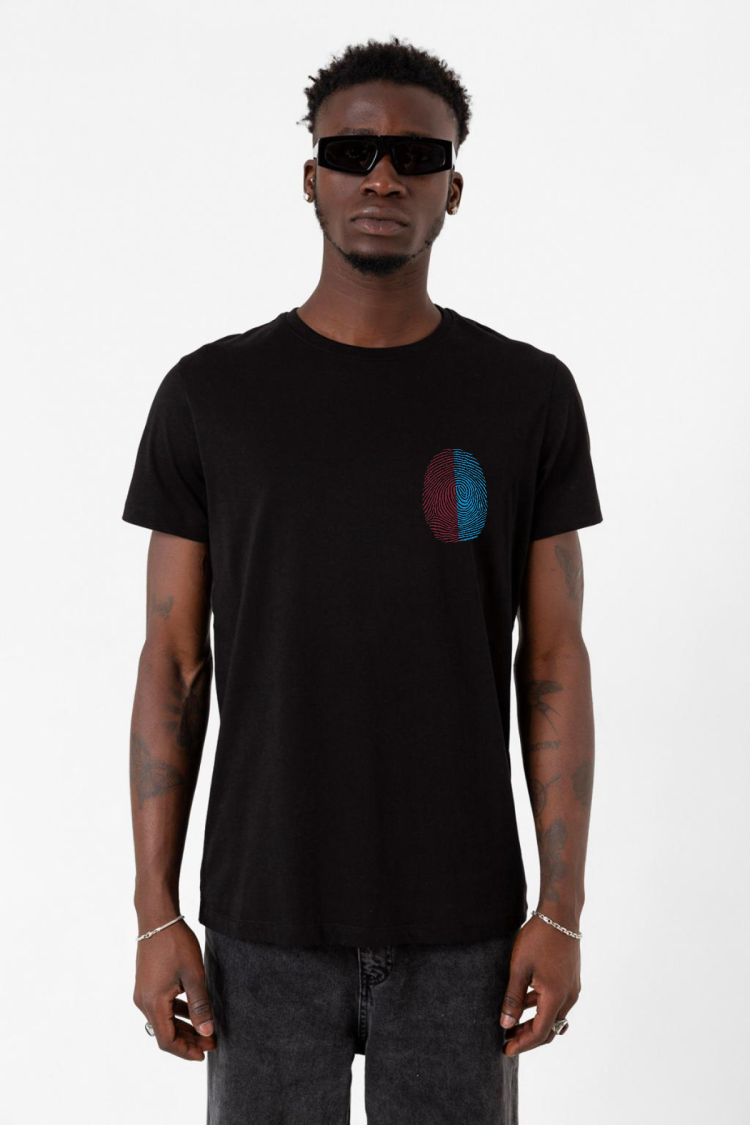 Bordo Mavi Parmak İzi Siyah Erkek Tshirt