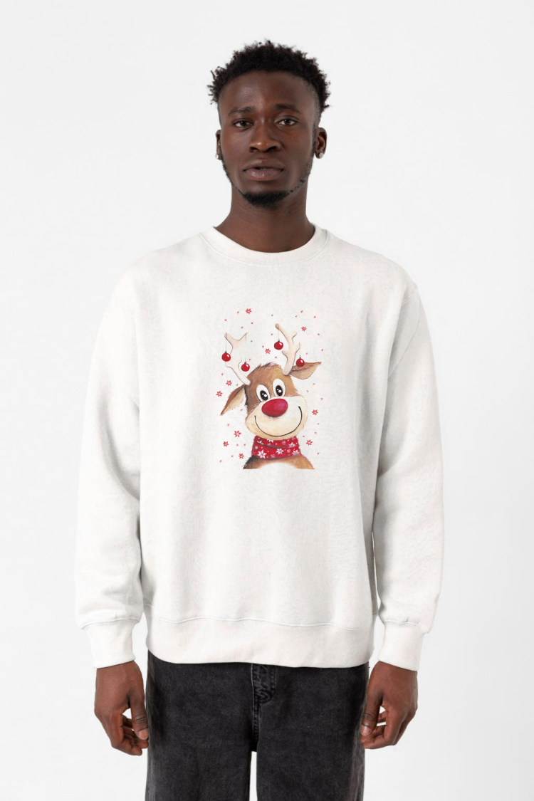 Watercolor Christmas Deer Beyaz Erkek 2ip Sweatshirt