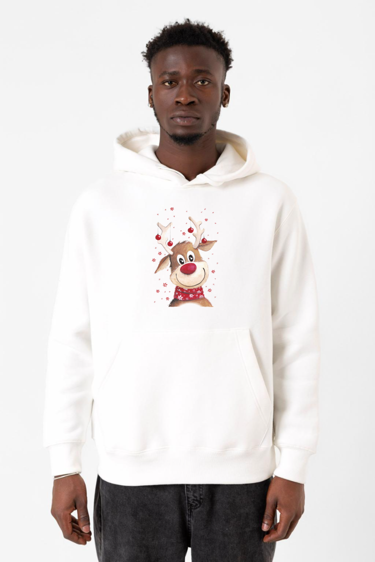 Watercolor Christmas Deer Beyaz Erkek 3ip Kapşonlu Sweatshirt