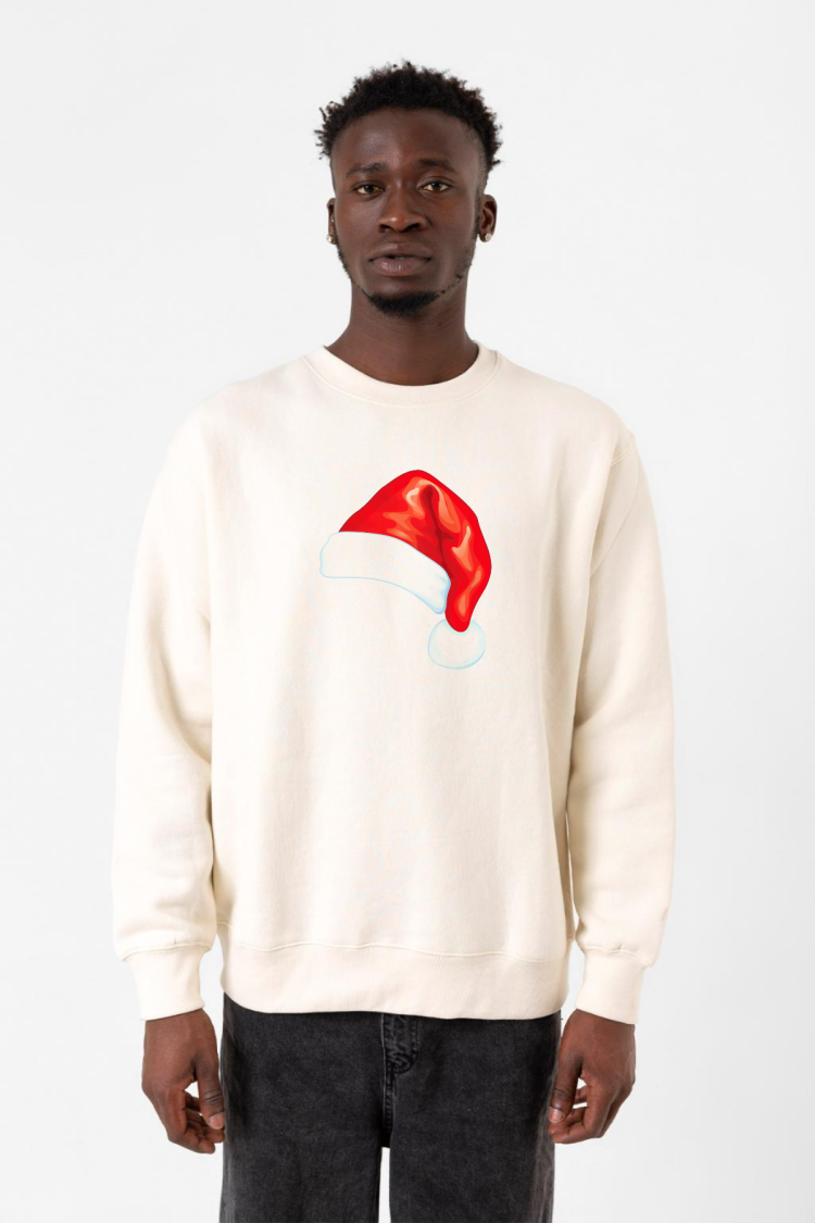Watercolor Christmas Hat Ekru Erkek 2ip Sweatshirt