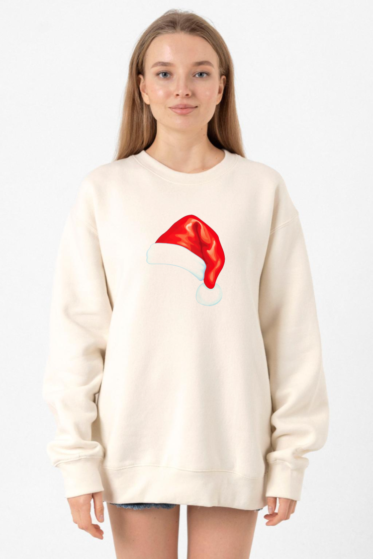 Watercolor Christmas Hat Ekru Kadın 2ip Sweatshirt