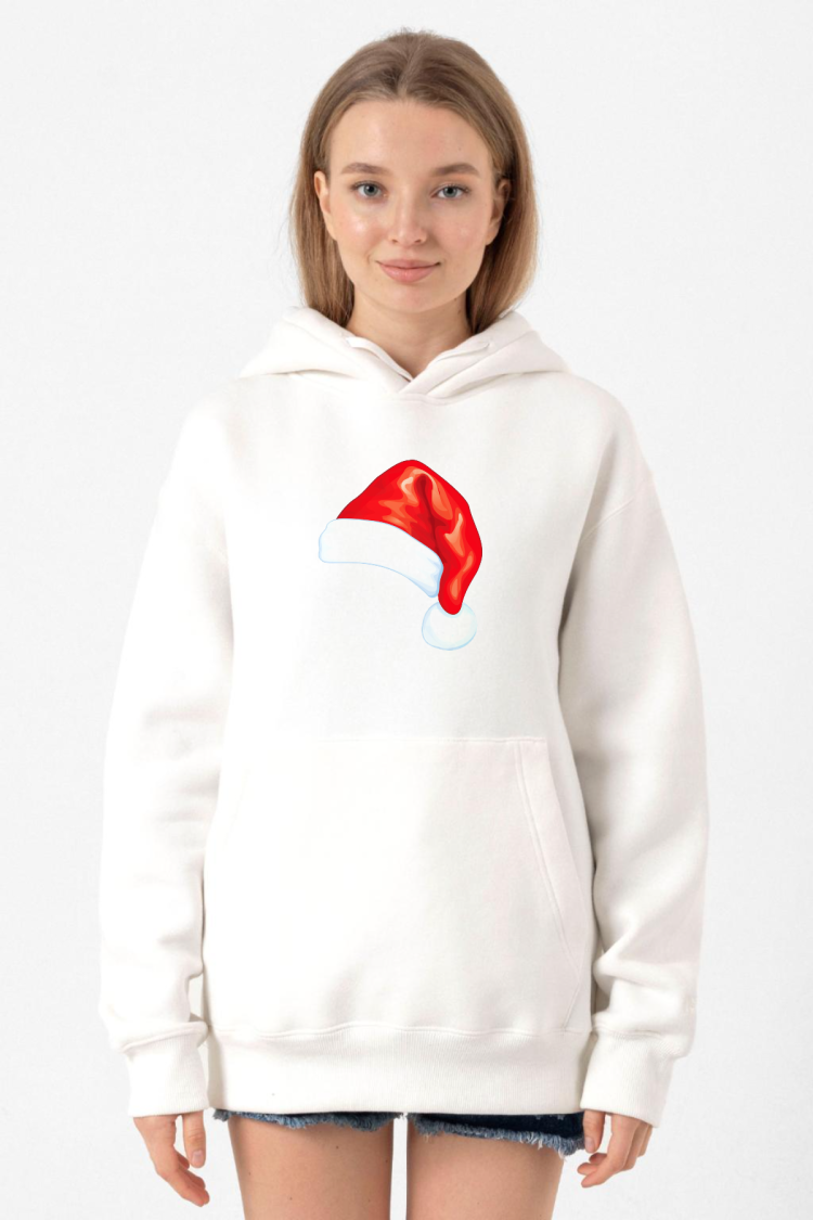 Watercolor Christmas Hat Beyaz Kadın 3ip Kapşonlu Sweatshirt