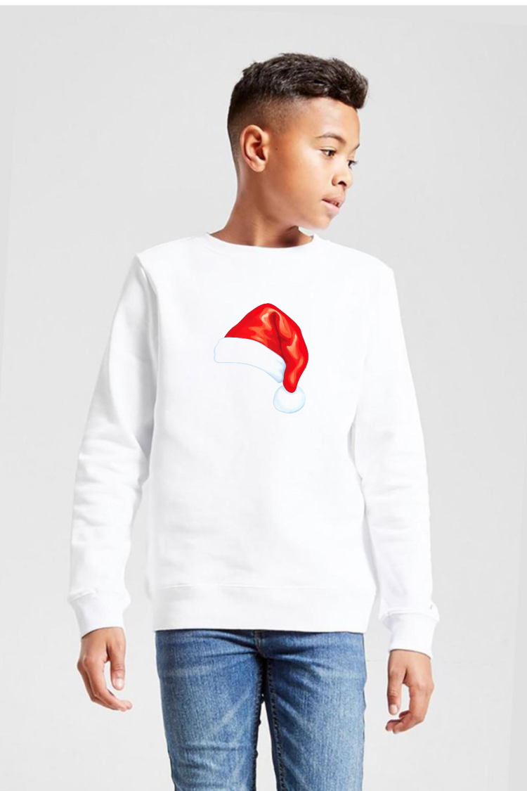 Watercolor Christmas Hat Beyaz Çocuk 2ip Sweatshirt