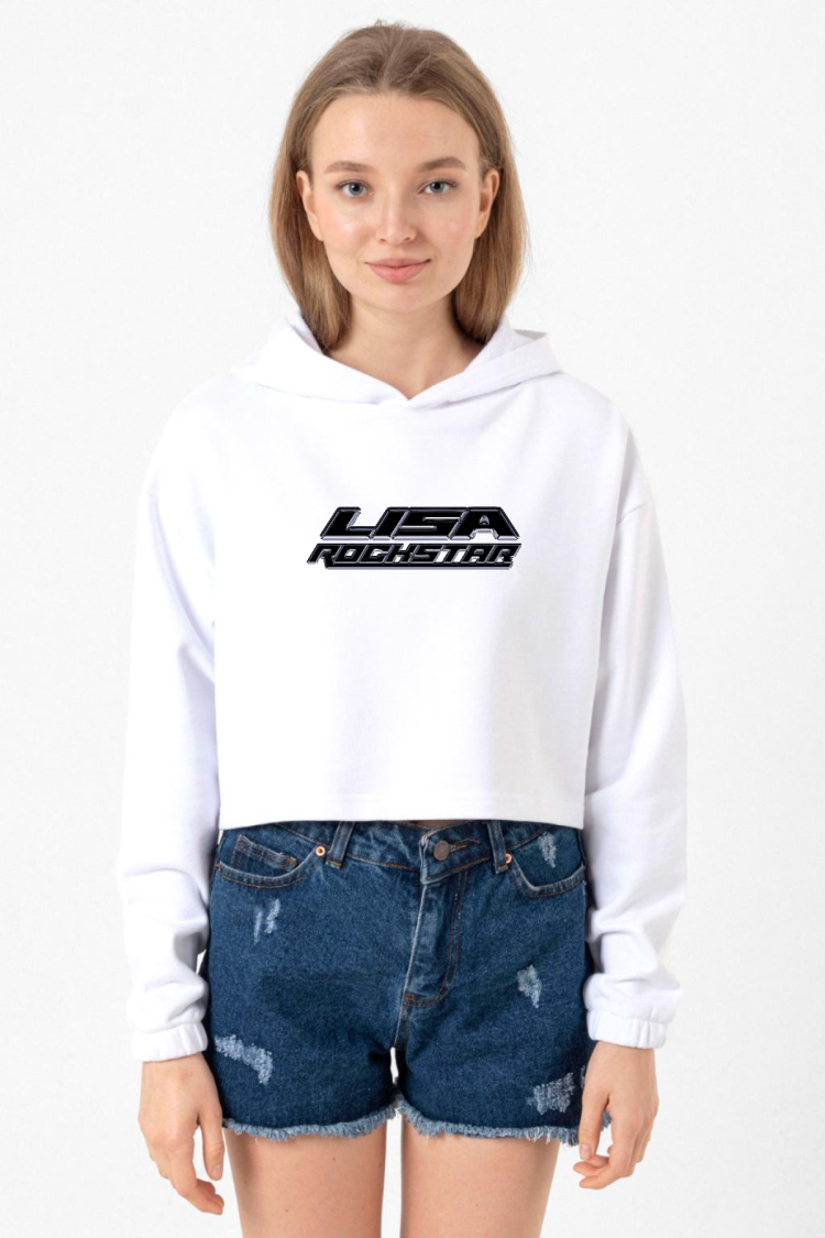 Lisa Rockstar Beyaz Optik Kadın Crop Kapşonlu