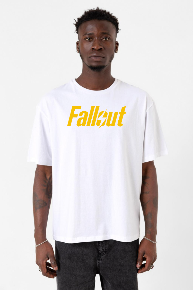 Fallout Lettern Beyaz Erkek Oversize Tshirt