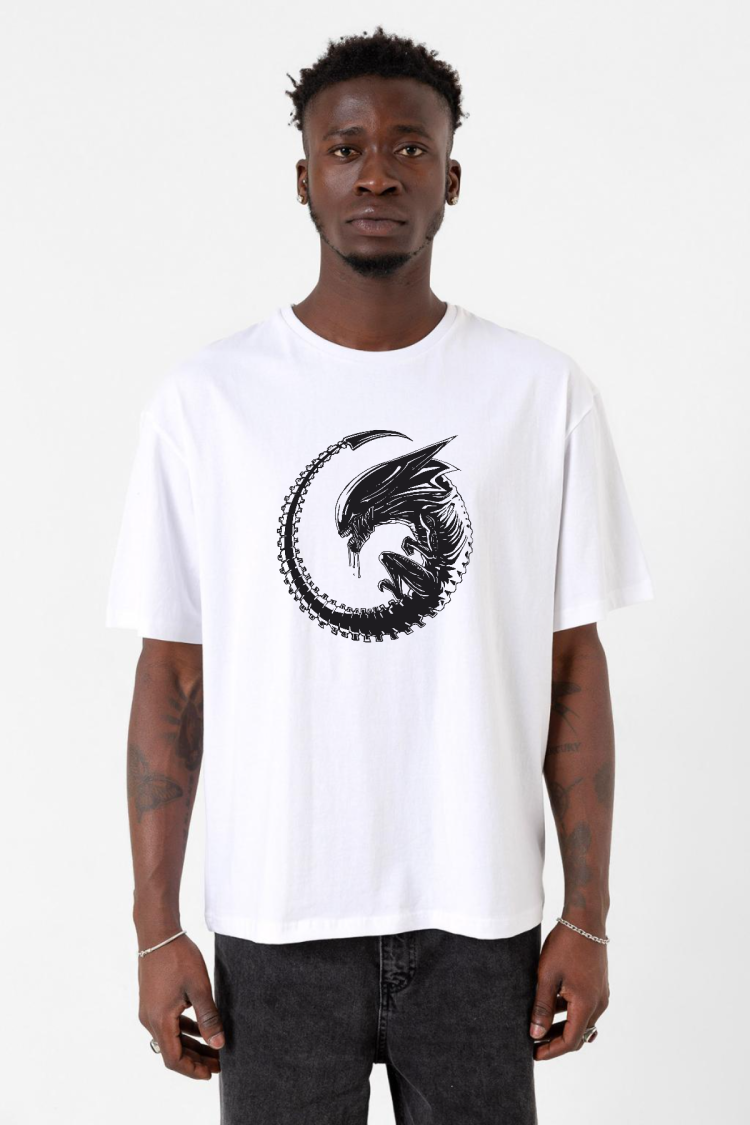 Allien Xenomorph Beyaz Erkek Oversize Tshirt