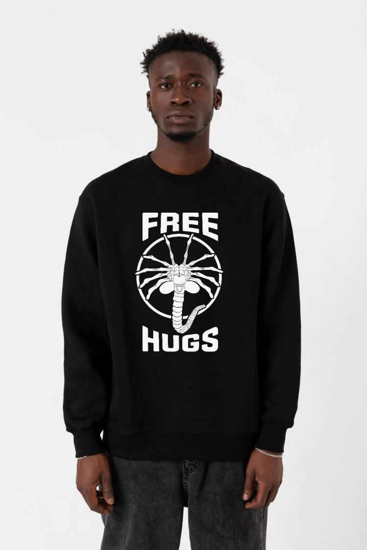 Free Facehugger Hugs Siyah Erkek 2ip Sweatshirt