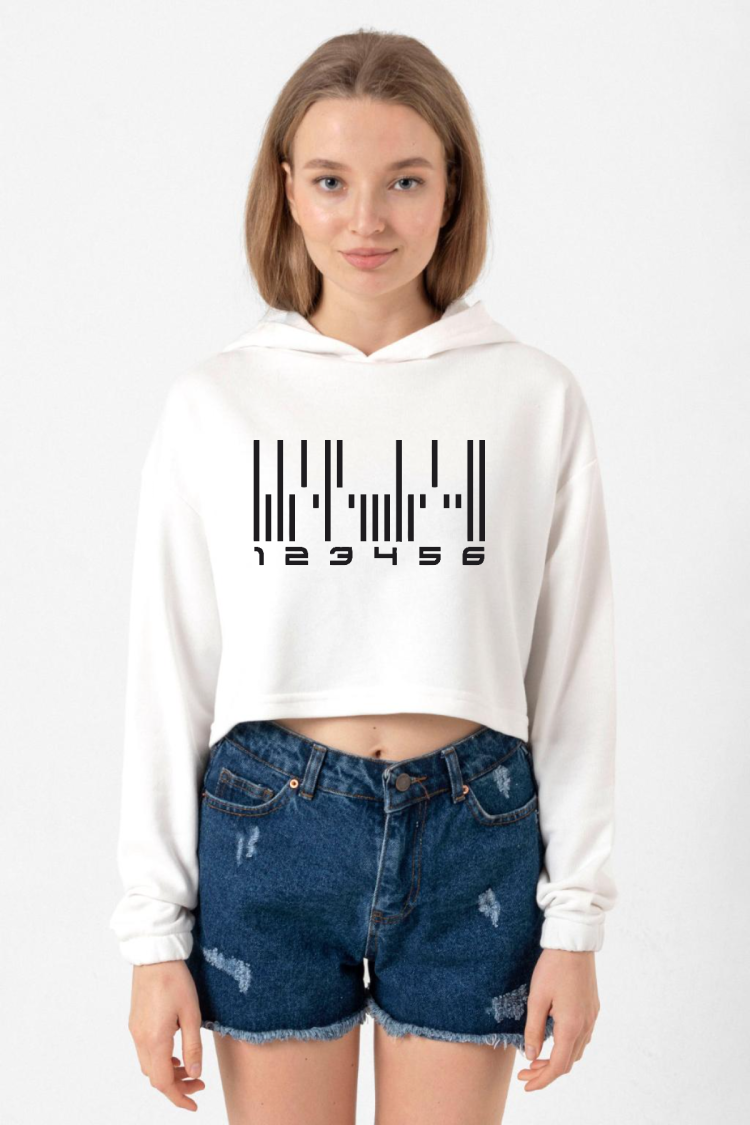 Dark Matter The Android Barcode Ekru Kadın Crop Kapşonlu