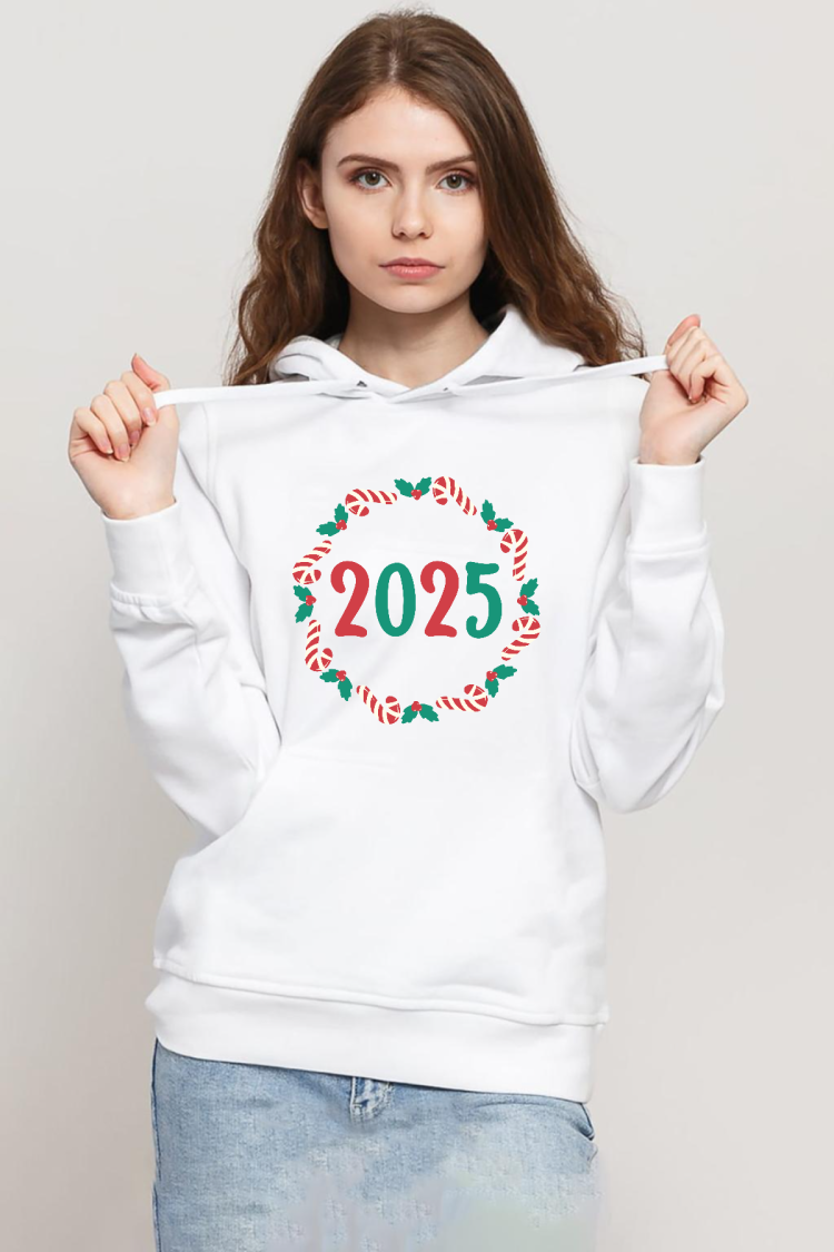 Christmas Holiday Wreath Beyaz Kadın 3ip Kapşonlu Sweatshirt