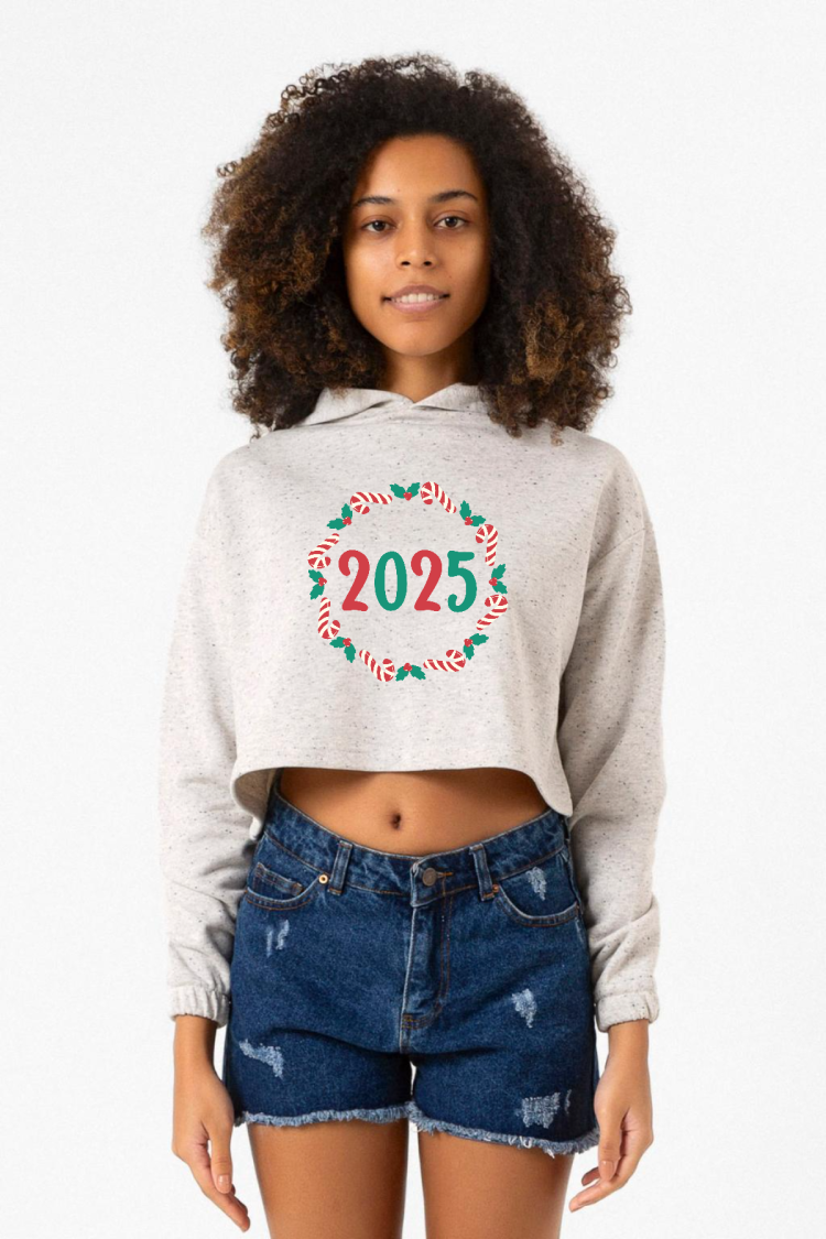 Christmas Holiday Wreath Beyaz Kırçıllı Kadın Crop Kapşonlu