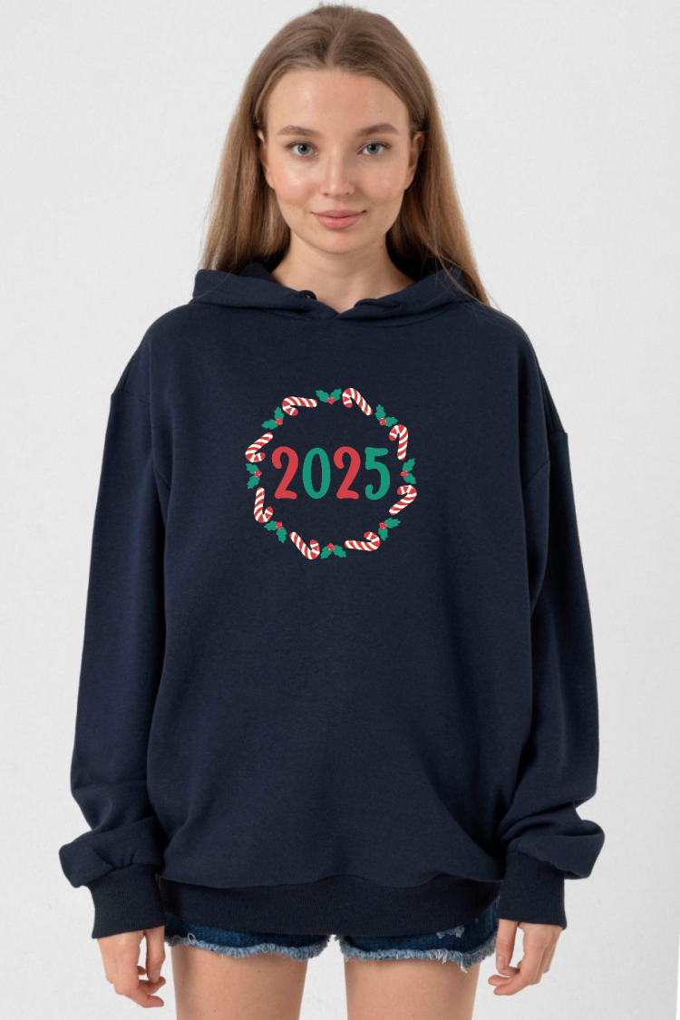 Christmas Holiday Wreath Lacivert Kadın 3ip Kapşonlu