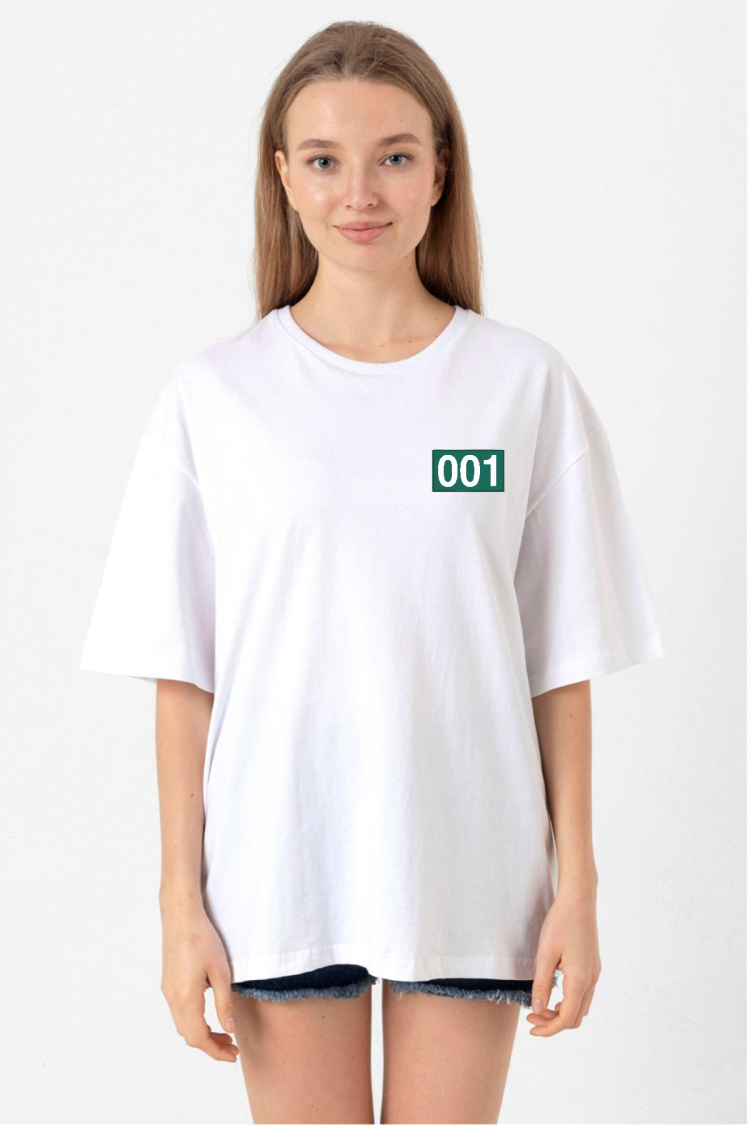 Squid Game Player 001 Beyaz Kadın Oversize Tshirt