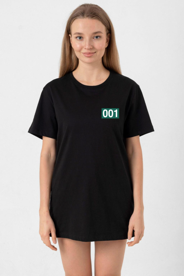 Squid Game Player 001 Siyah Kadın Oversize Tshirt