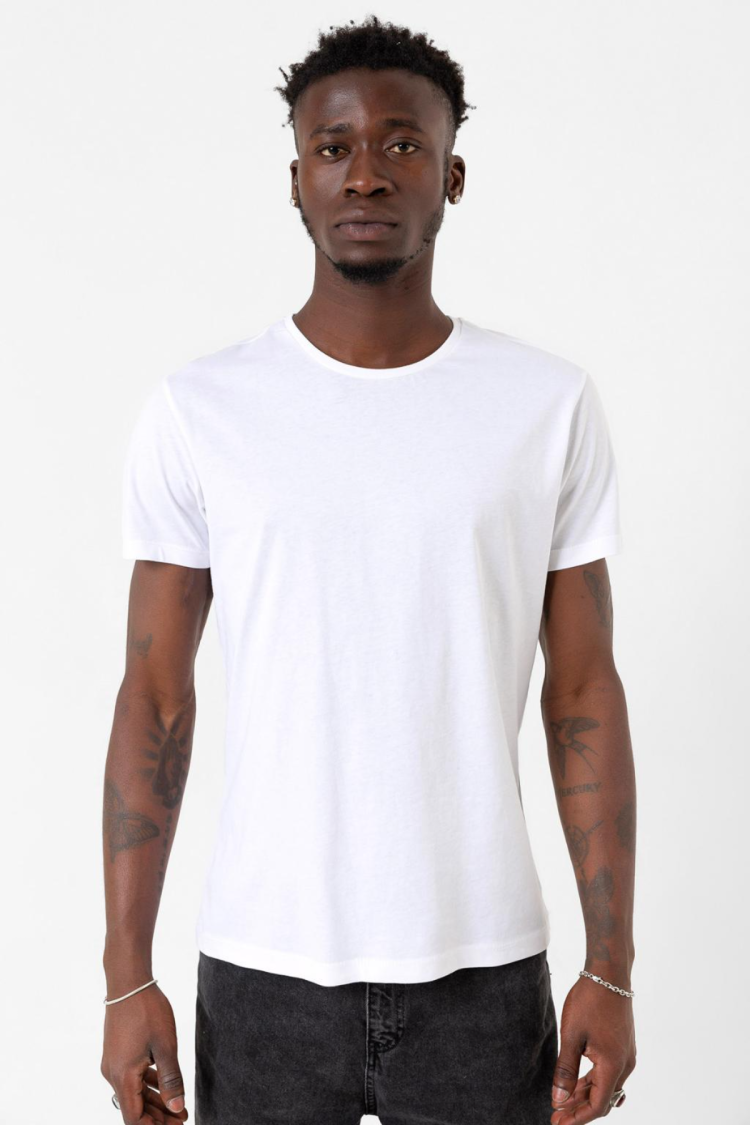 Beyaz Erkek Basic Bisikletyaka Tshirt