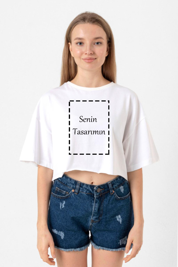 Kendin Tasarla Beyaz Kadın Crop Tshirt