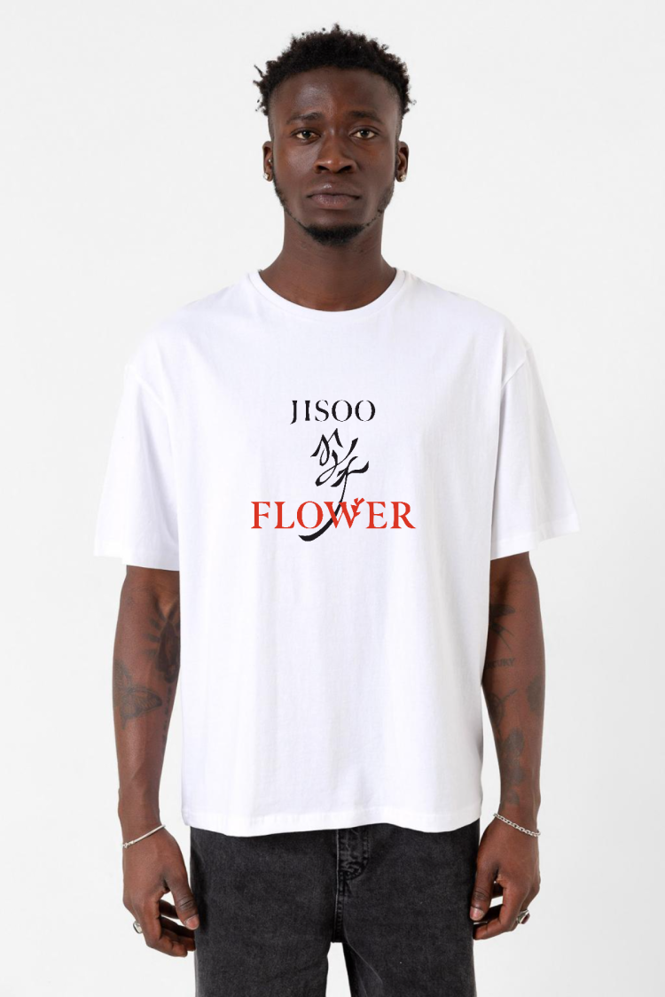 Jisoo Flower Beyaz Erkek Oversize Tshirt