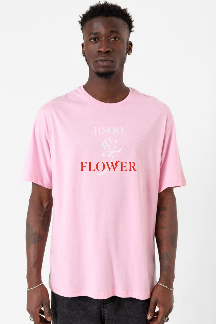 Jisoo Flower Pembe Erkek Oversize Tshirt
