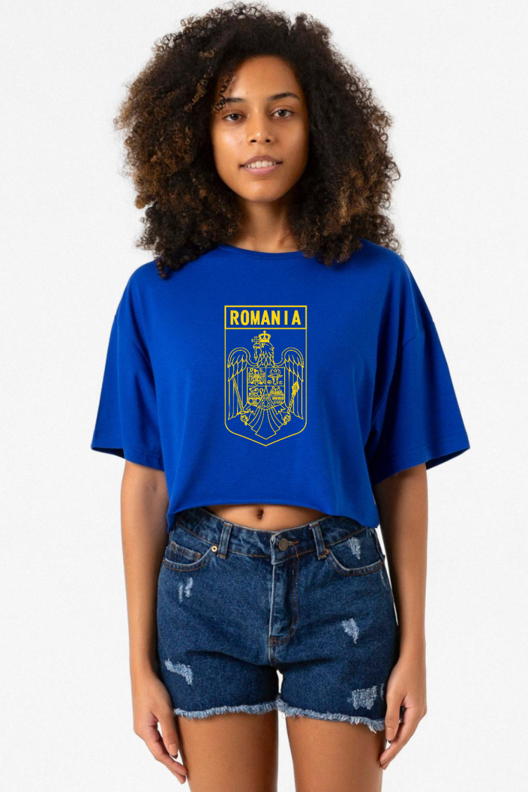 Romania Coat Arms Mavi Kadın Crop Tshirt