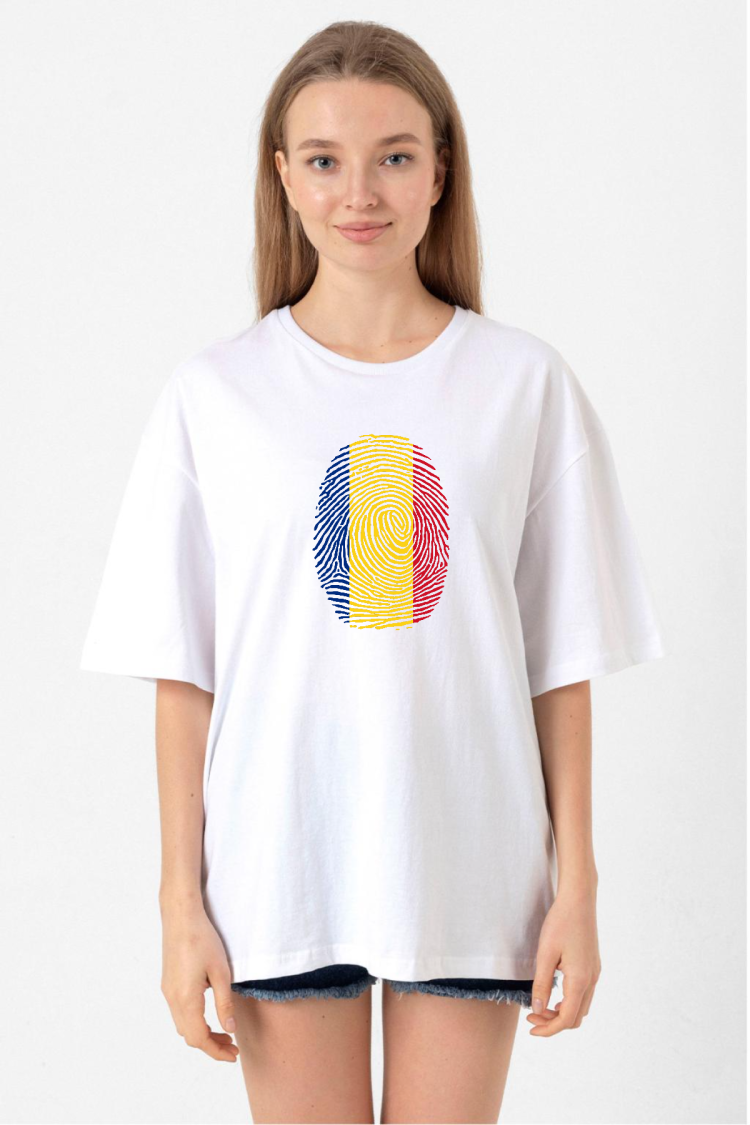 Romania Fingerprint Beyaz Kadın Oversize Tshirt