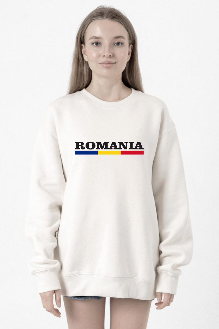Romania Flag Lettern Beyaz Kadın 2ip Sweatshirt