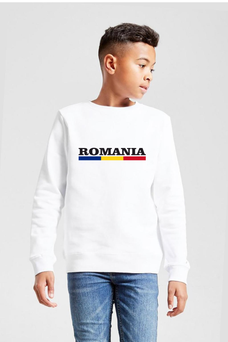 Romania Flag Lettern Beyaz Çocuk 2ip Sweatshirt
