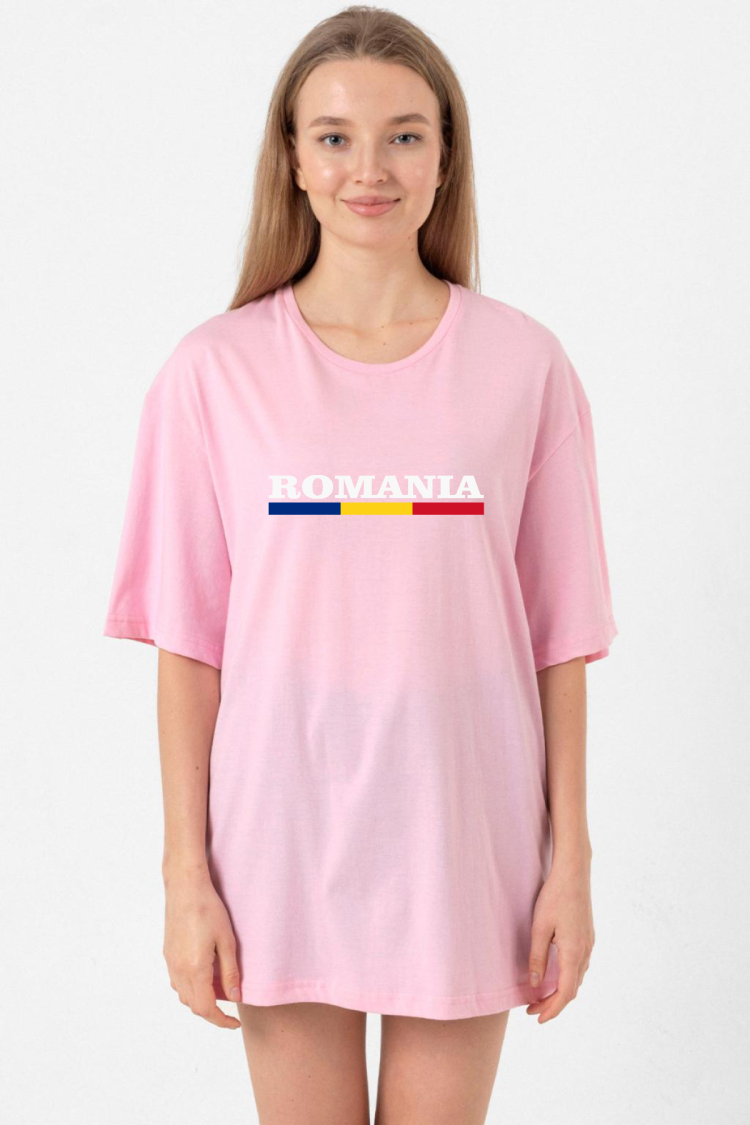 Romania Flag Lettern Pembe Kadın Oversize Tshirt