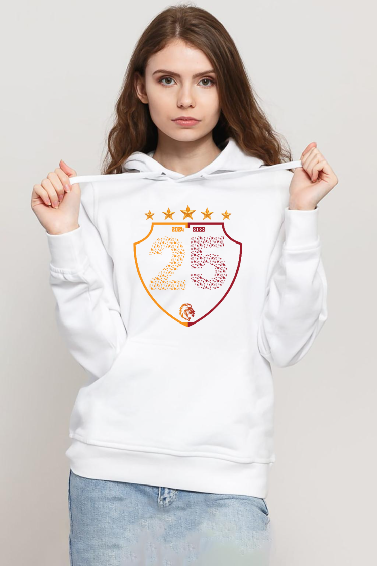 25 Şampiyonluk Shield Beyaz Kadın 3ip Kapşonlu Sweatshirt