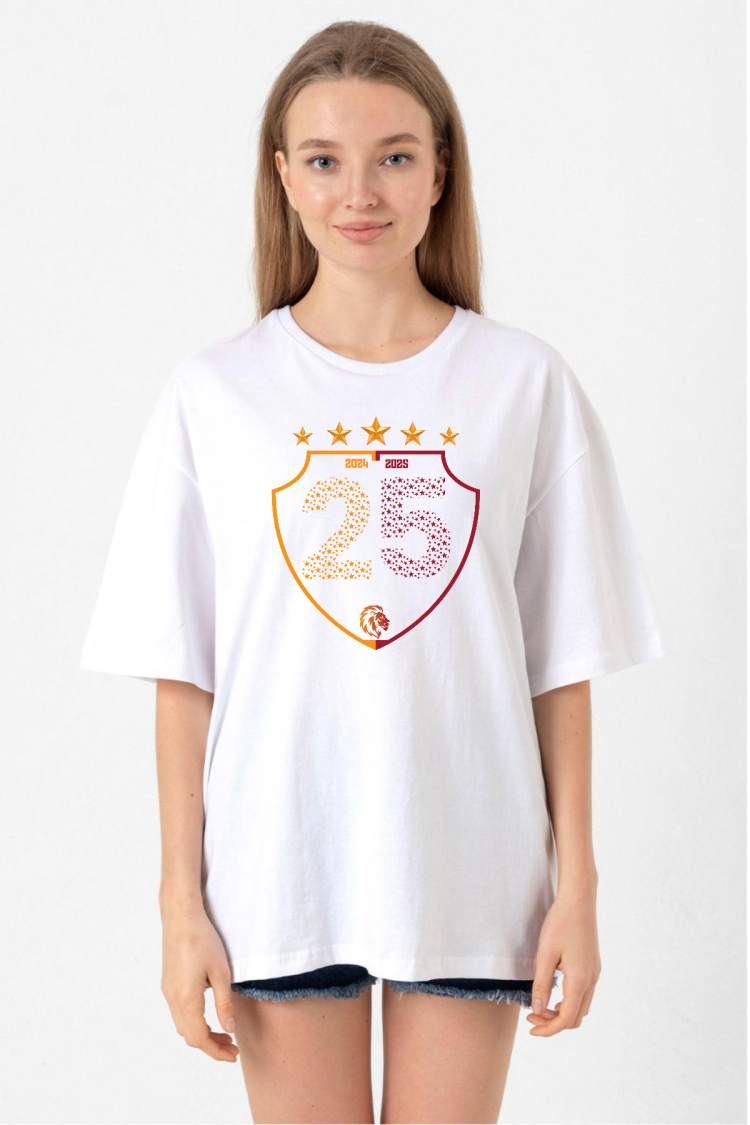 25 Şampiyonluk Shield Beyaz Kadın Oversize Tshirt