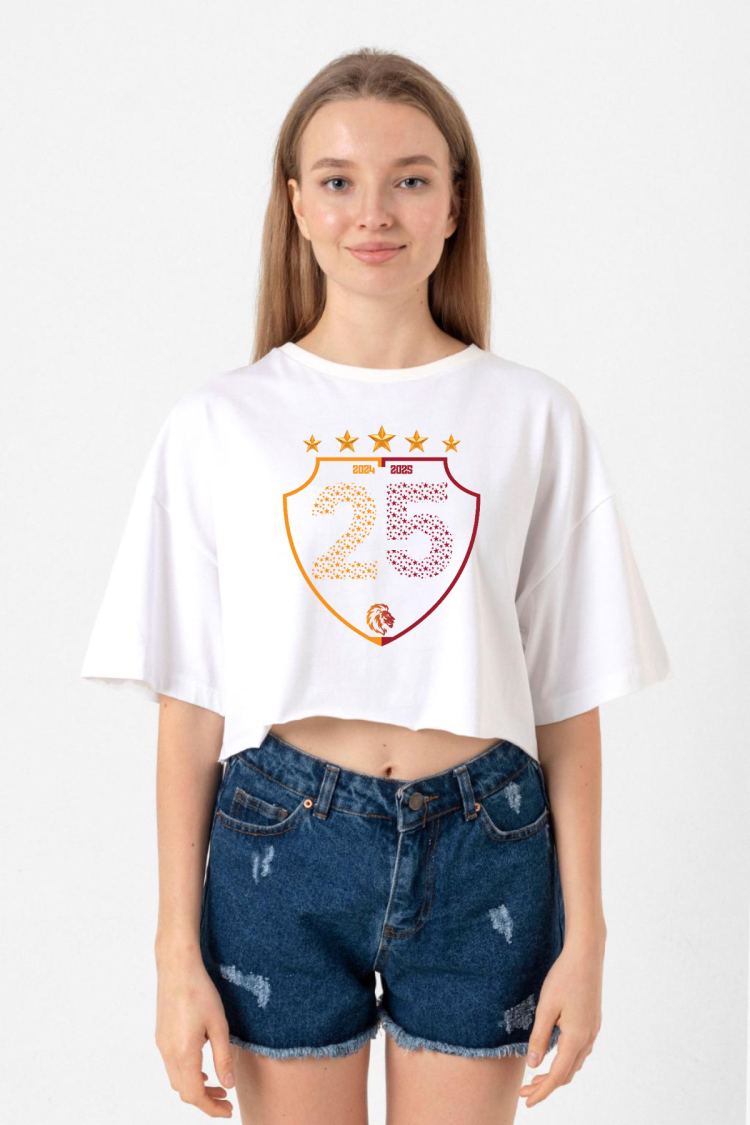25 Şampiyonluk Shield Beyaz Kadın Crop Tshirt