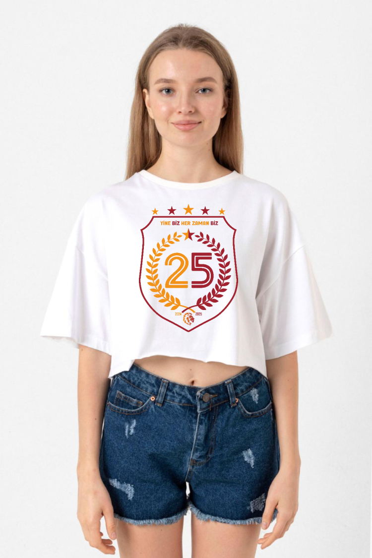 25 Şampiyonluk Yine Biz Beyaz Kadın Crop Tshirt