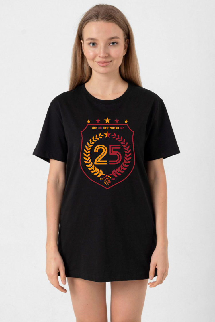 25 Şampiyonluk Yine Biz Siyah Kadın Oversize Tshirt