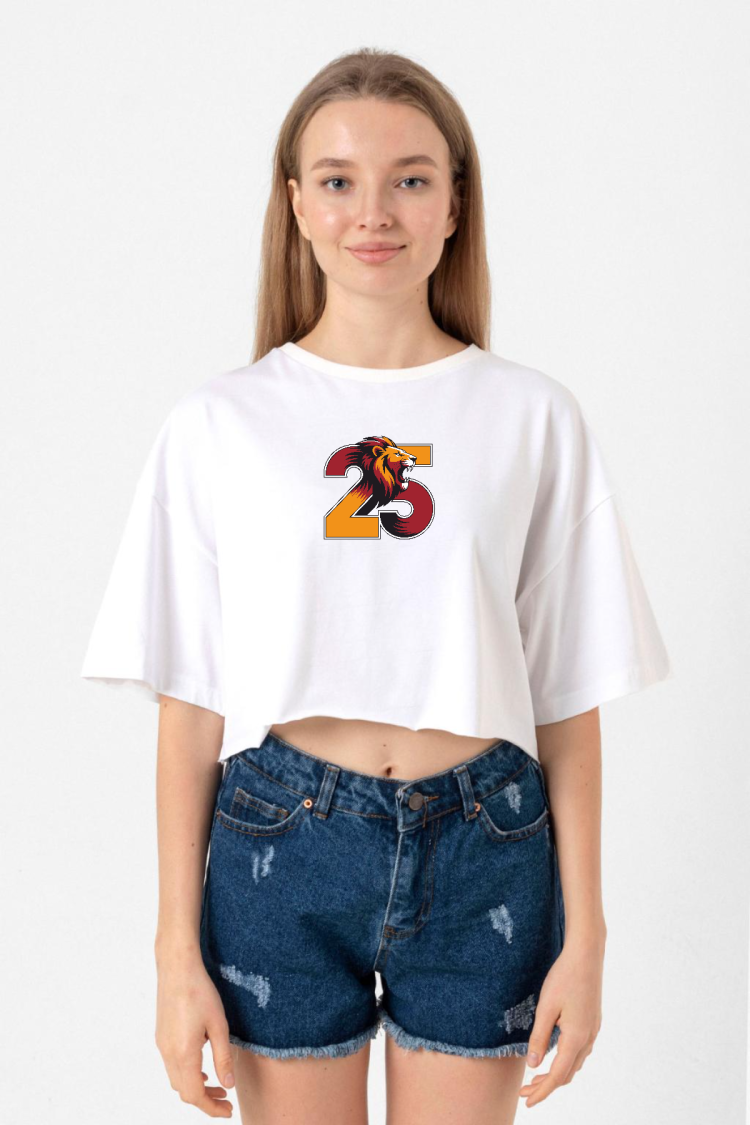 25 Aslan Beyaz Kadın Crop Tshirt