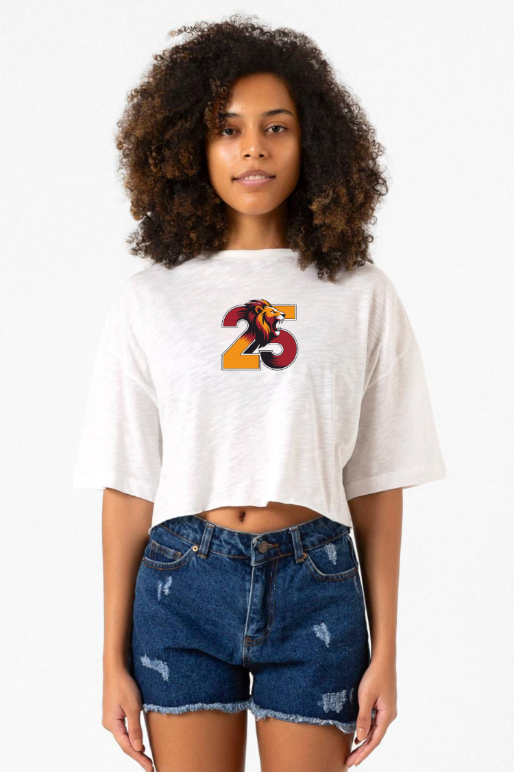 25 Aslan Beyaz Kırçıllı Kadın Crop Tshirt