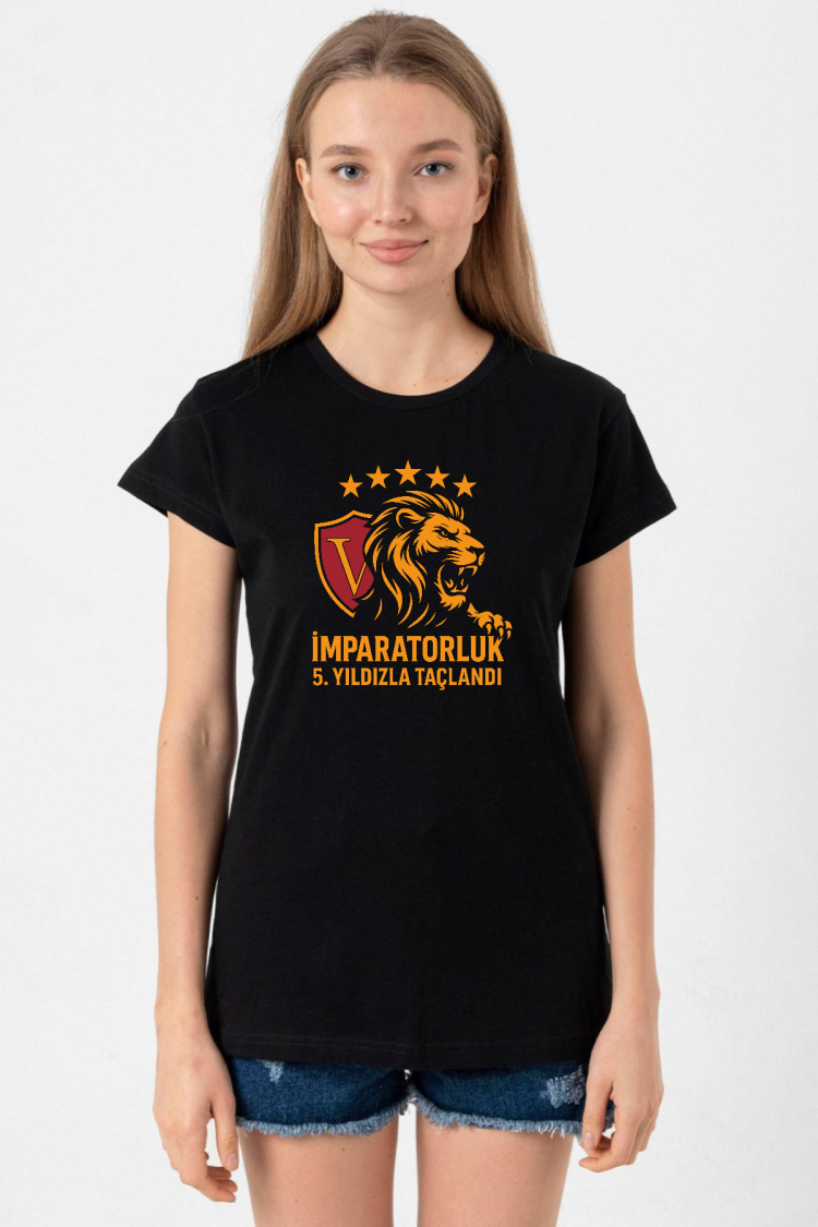 5 Yıldız Sarı Kırmızı İmparatorluk Siyah Kadın Tshirt