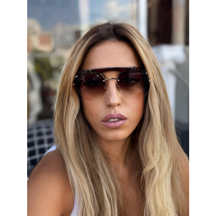 Kahverengi yuvarlak camlı çerçevesiz Prada gözlük 42