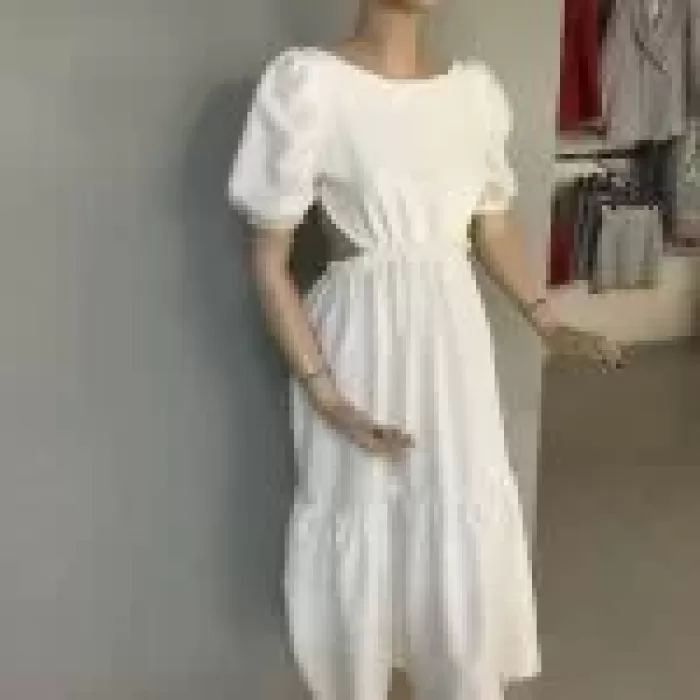 Sırtı Çarpraz Sırt Dekolteli Beyaz Maxi Elbise